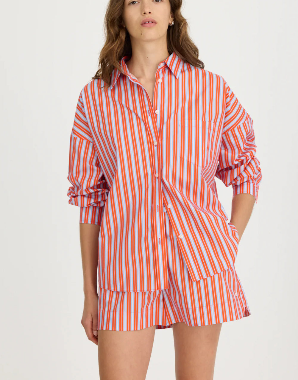LMND | Chiara Long Sleeve Shirt | Spicy Orange/Himalayan Pink/Powder Blue