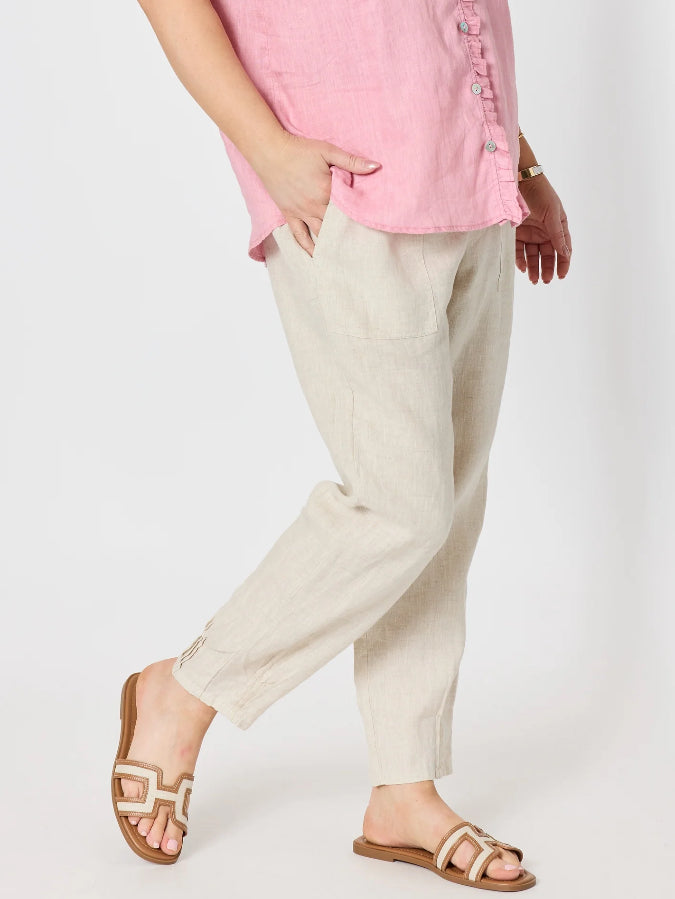Gordon Smith | Sarah Linen Pleat Hem Pant | Natural