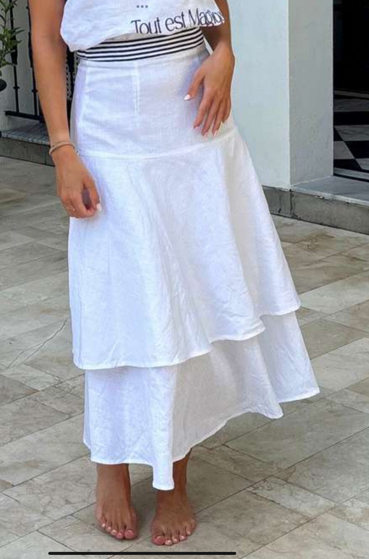 Luoni | Michelle Skirt | Plain White With Maritime Navy Sailor Waistband