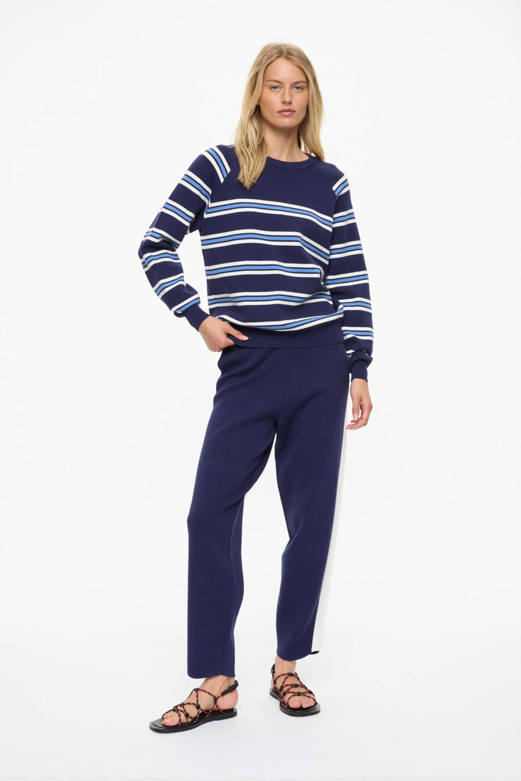 LMND Sale | WR Track Pants | Navy + Natural Stripe