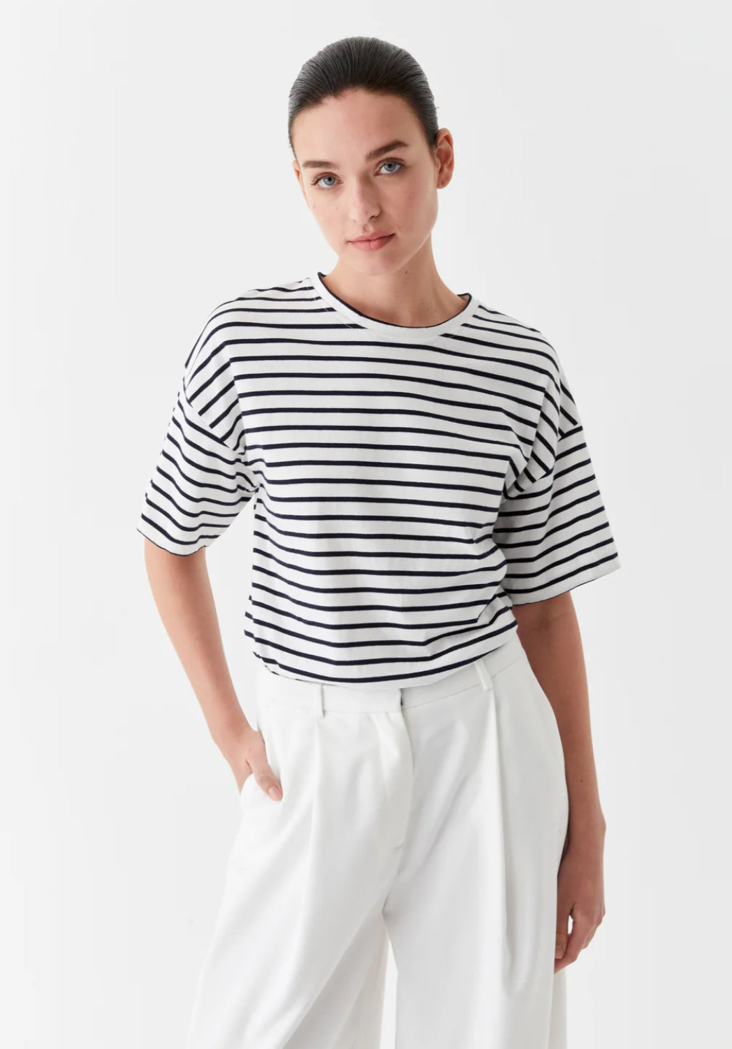 Morrison | Archie Stripe Tee | White/Navy