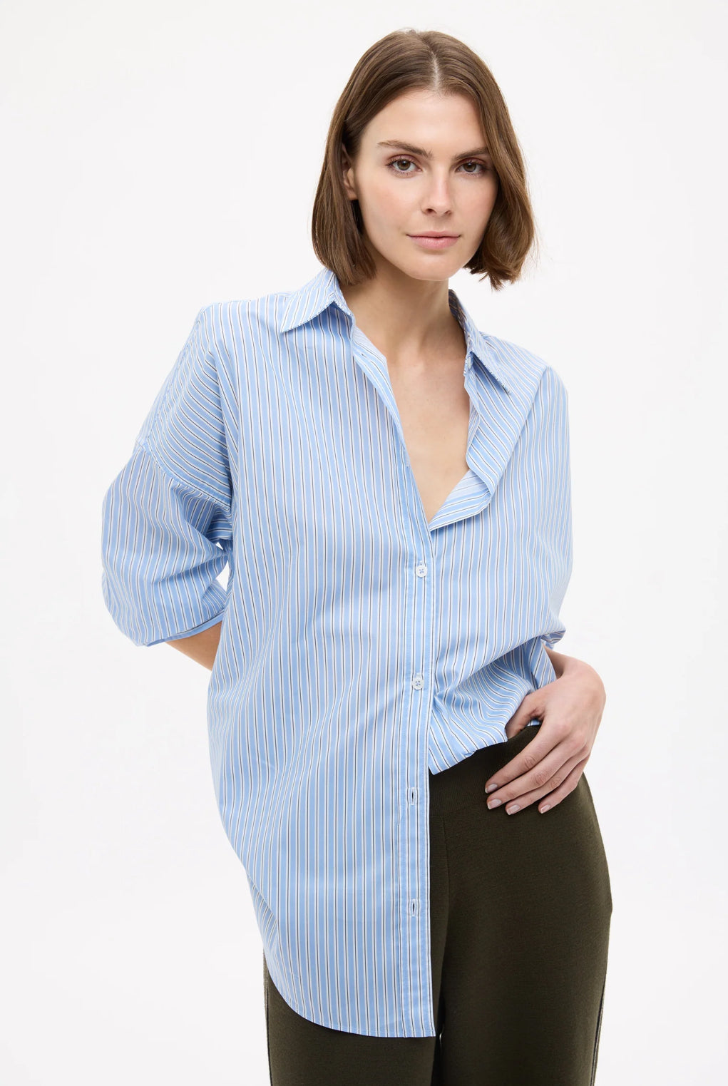LMND | Mara Long Sleeve Shirt | Sky/Navy/White