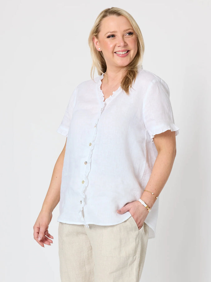 Gordon Smith | Audrey Linen Short Sleeve Ruffle Shirt | White