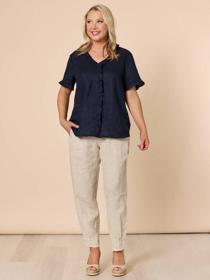 Gordon Smith | Sarah Linen Pleat Hem Pant | Natural