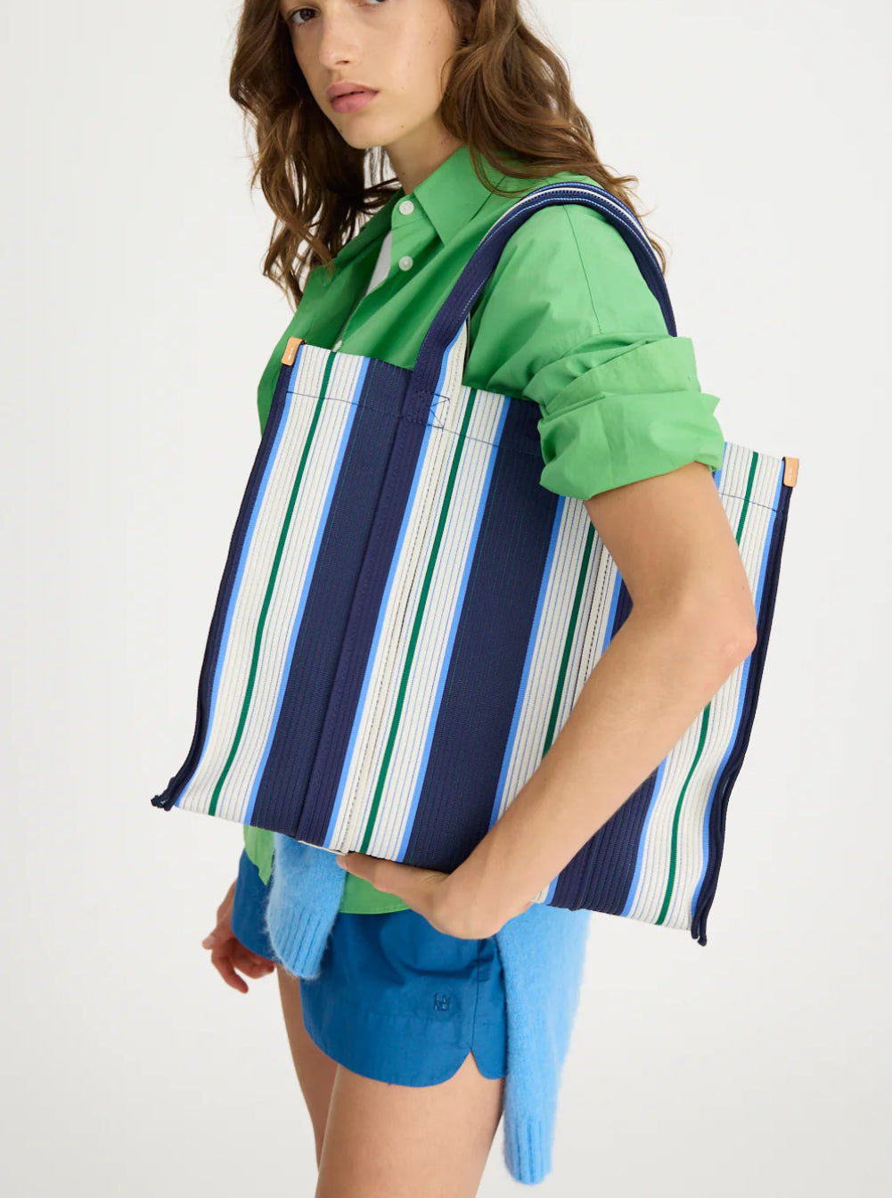 LMND | Rialto Large Tote | Navy/Ink Blue/Verde Stripe