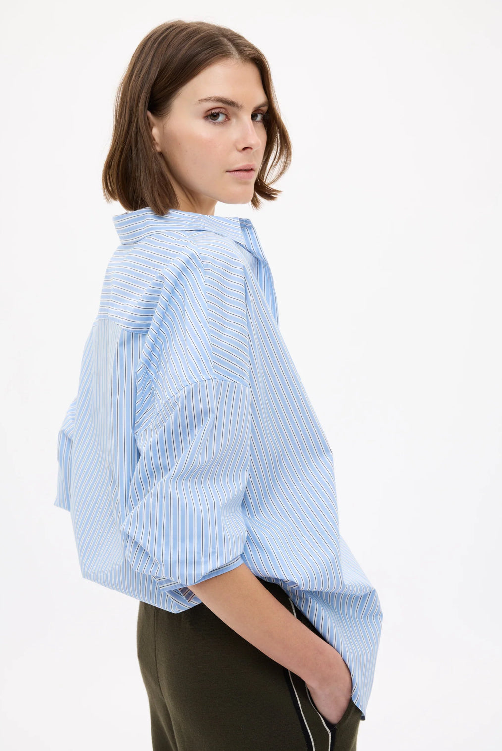 LMND | Mara Long Sleeve Shirt | Sky/Navy/White