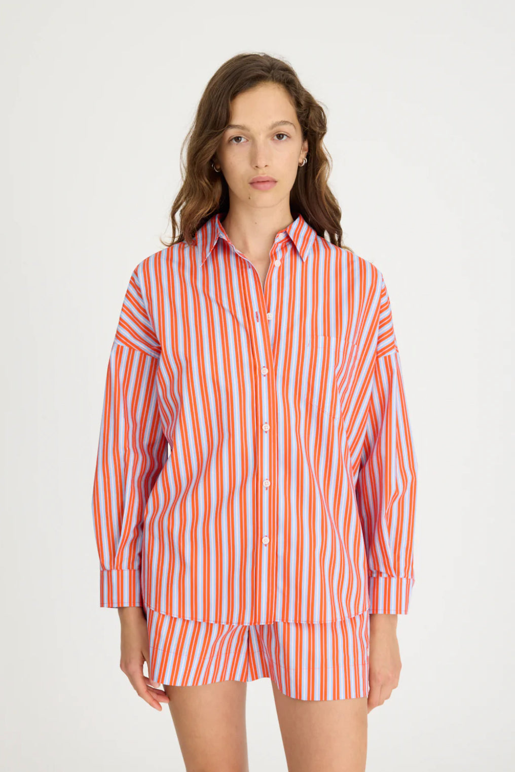LMND | Chiara Long Sleeve Shirt | Spicy Orange/Himalayan Pink/Powder Blue