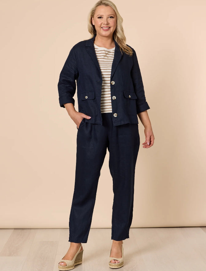 Gordon Smith | Sarah Linen Pleat Hem Pant | Navy