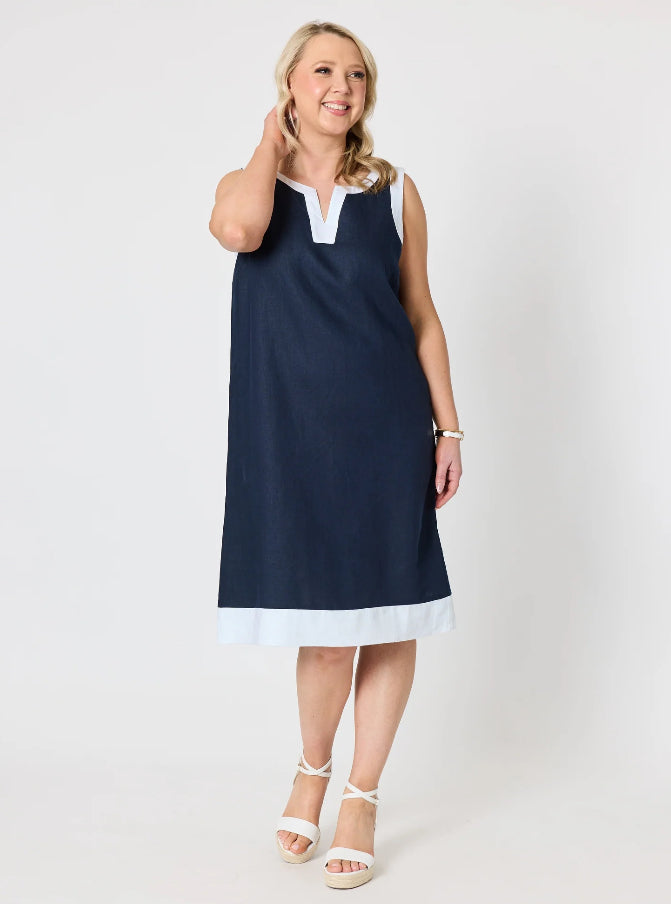 Gordon Smith | Chloe Linen Dress | Navy/White