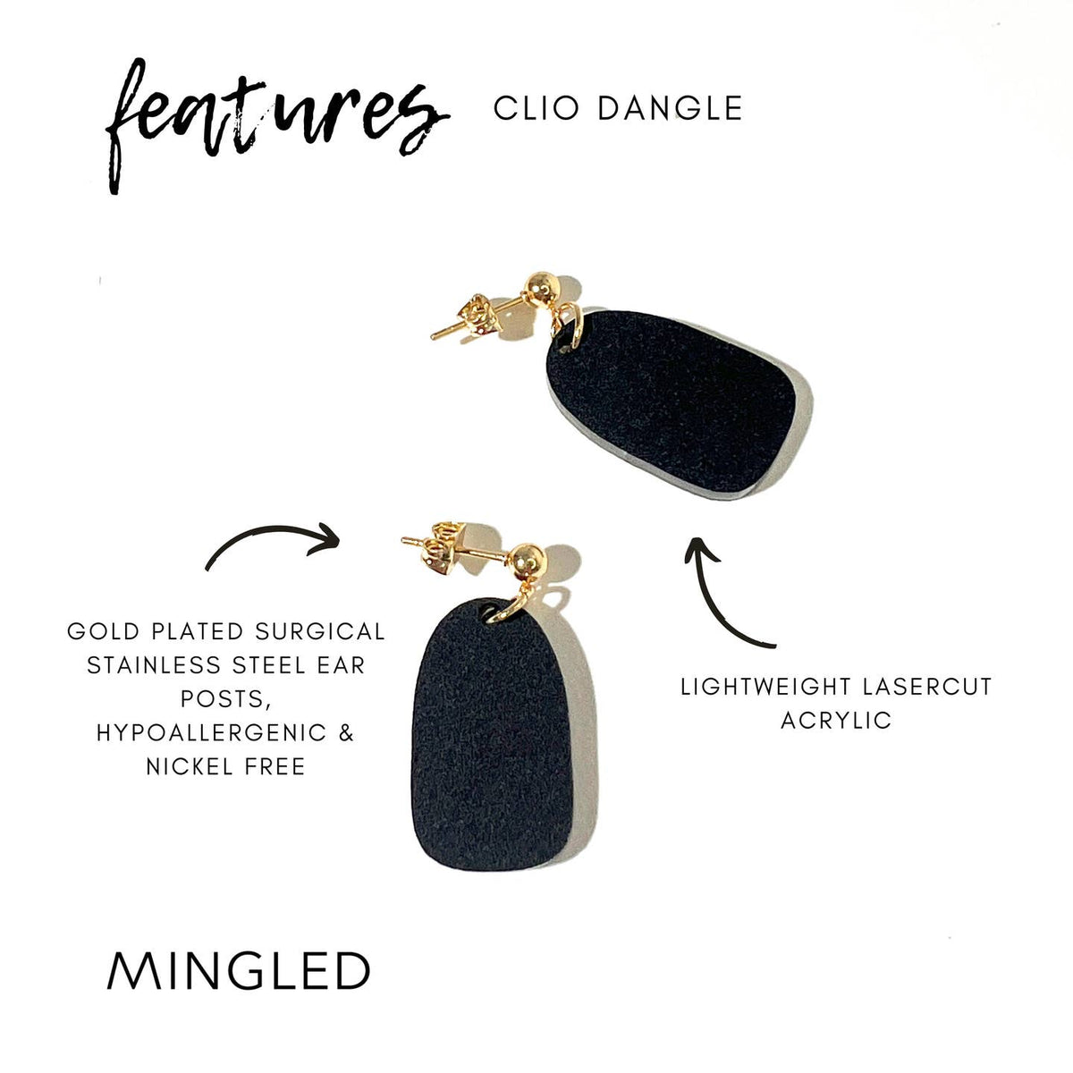 Mingled | Clio Minimalist Earrings | Black and Gold