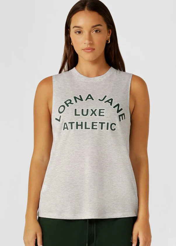 Lorna Jane Activewear | Lotus Limited Edition Muscle Tank | Light Grey Marl