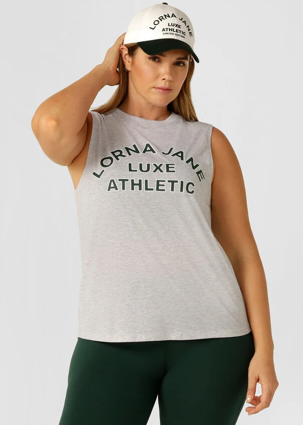 Lorna Jane Activewear | Lotus Limited Edition Muscle Tank | Light Grey Marl