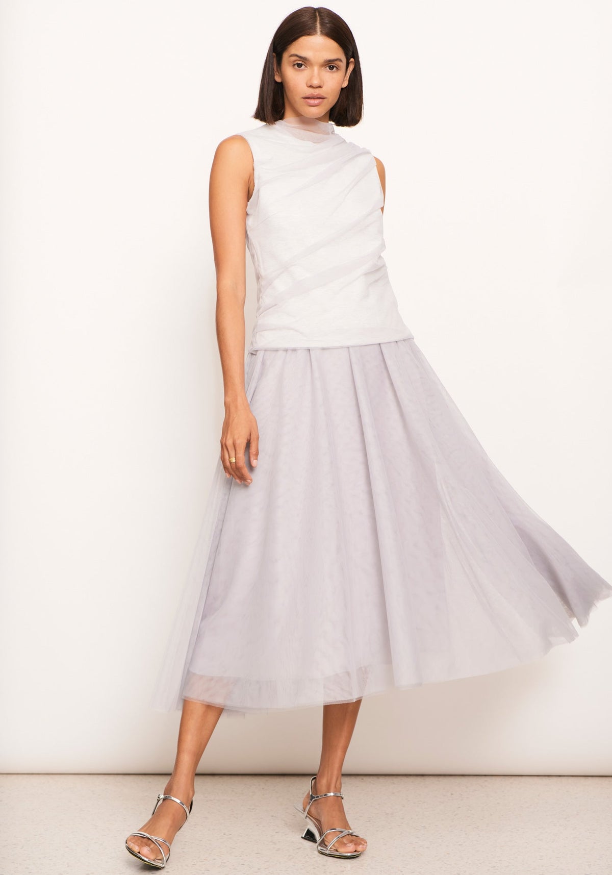 POL Clothing | Keel Tulle Skirt | Silver