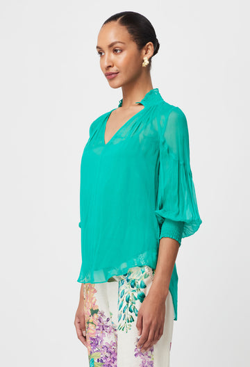 Once Was | Lane Viscose Chiffon Blouse | Bay Green