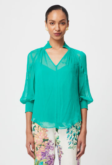 Once Was | Lane Viscose Chiffon Blouse | Bay Green