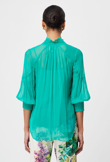 Once Was | Lane Viscose Chiffon Blouse | Bay Green