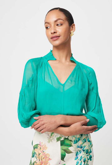 Once Was | Lane Viscose Chiffon Blouse | Bay Green