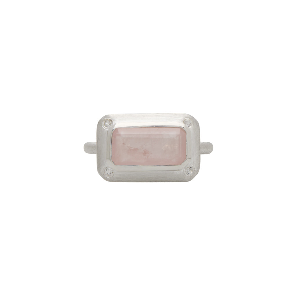 Murkani | Rose Quartz Ring with White Topaz | Stirling Silver