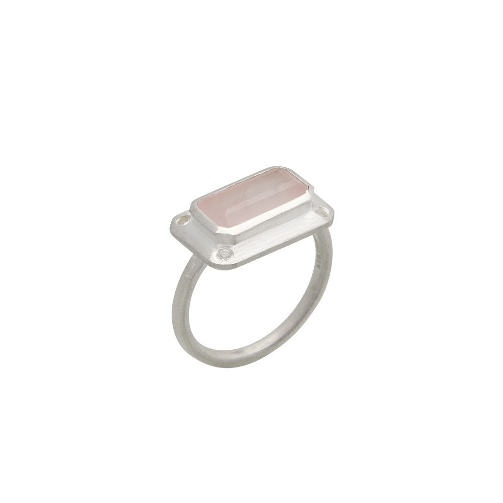 Murkani | Rose Quartz Ring with White Topaz | Stirling Silver