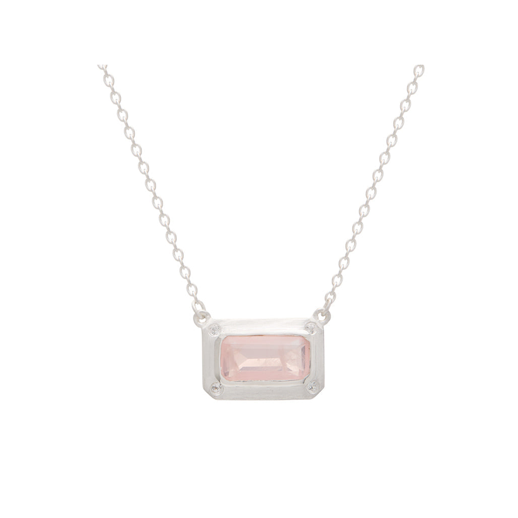 Murkani | Rose Quartz Pendant Necklace with White Topaz | Sterling Silver