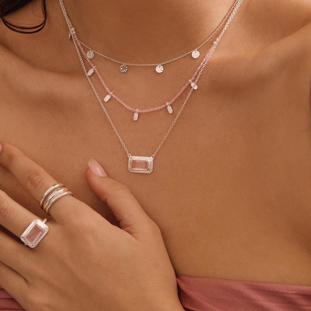 Murkani | Rose Quartz Pendant Necklace with White Topaz | Sterling Silver