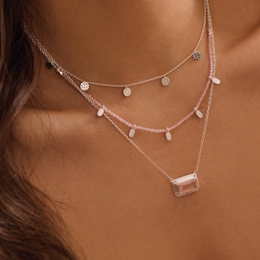 Murkani | Rose Quartz Pendant Necklace with White Topaz | Sterling Silver