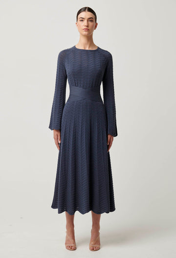 Once Was | Everett Cotton Lyocell Wave Knit Midi Dress | Bluestone