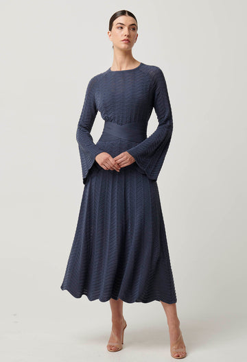 Once Was | Everett Cotton Lyocell Wave Knit Midi Dress | Bluestone