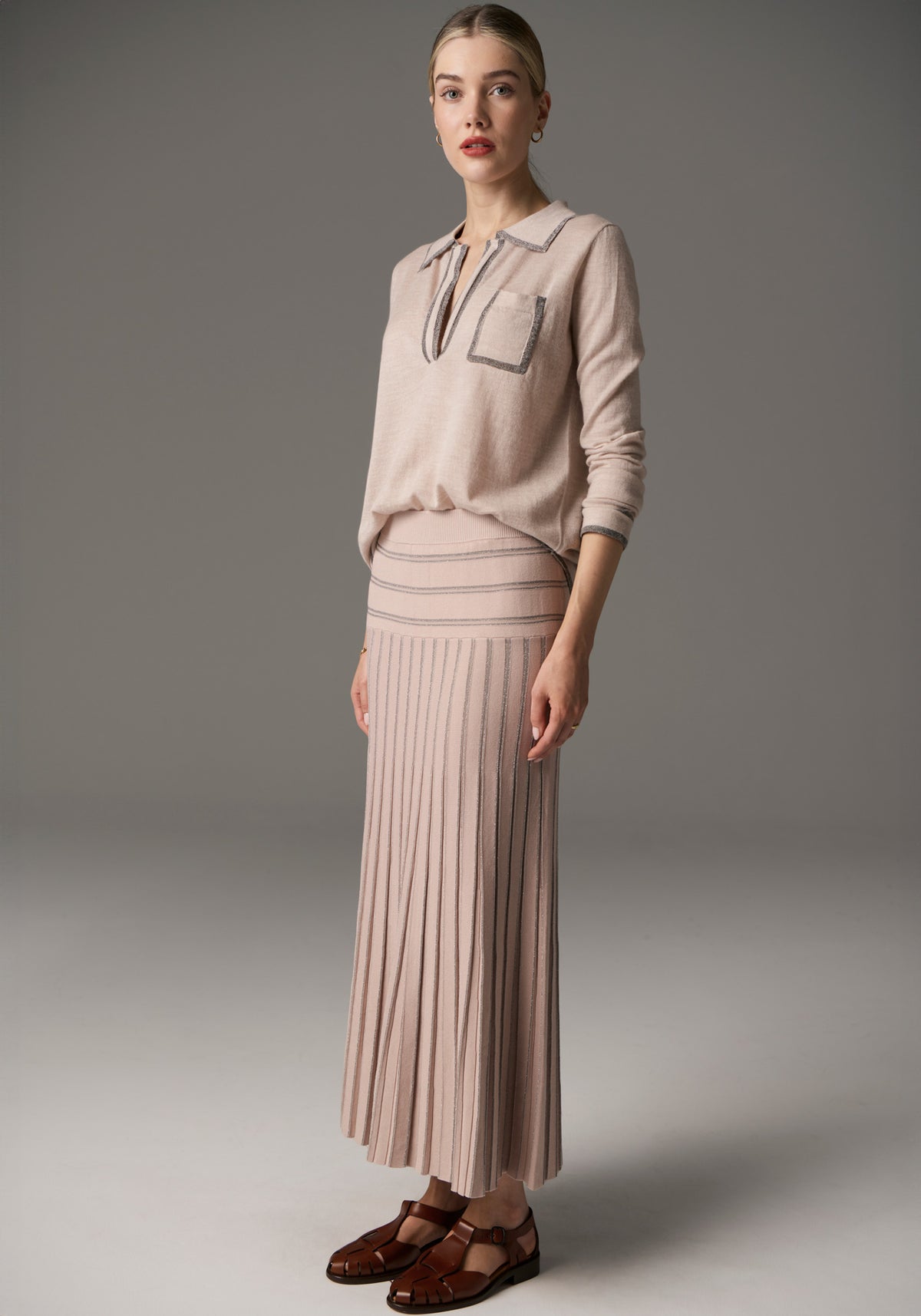 POL Clothing | Bennet Polo Knit Lurex | Blush