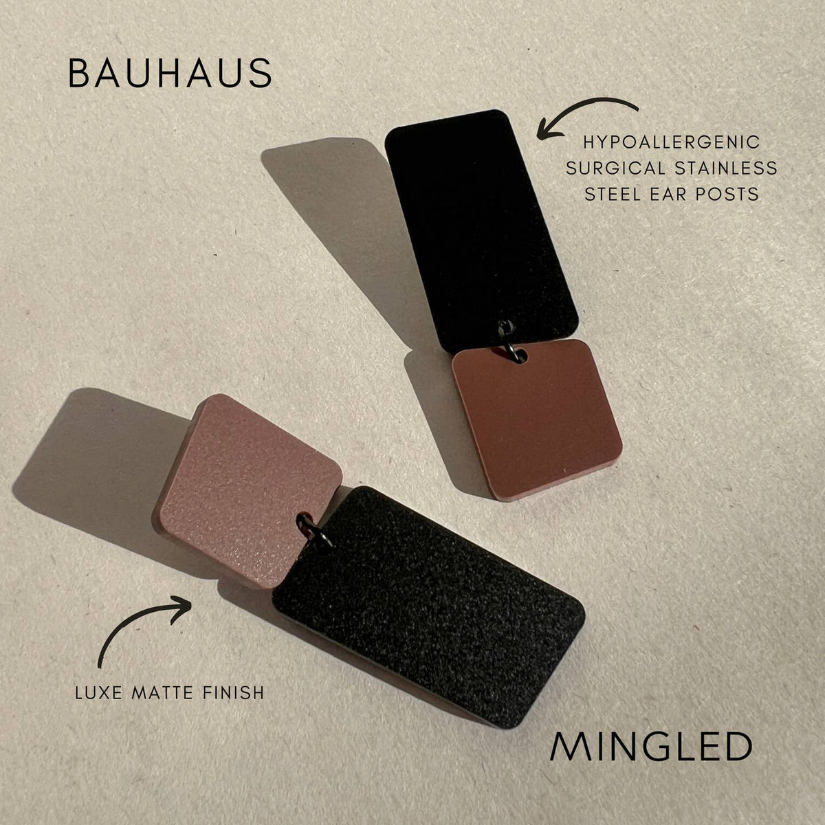 Mingled | Bauhaus | Asymmetrical Dangle Earrings | Nutmeg &amp; Black