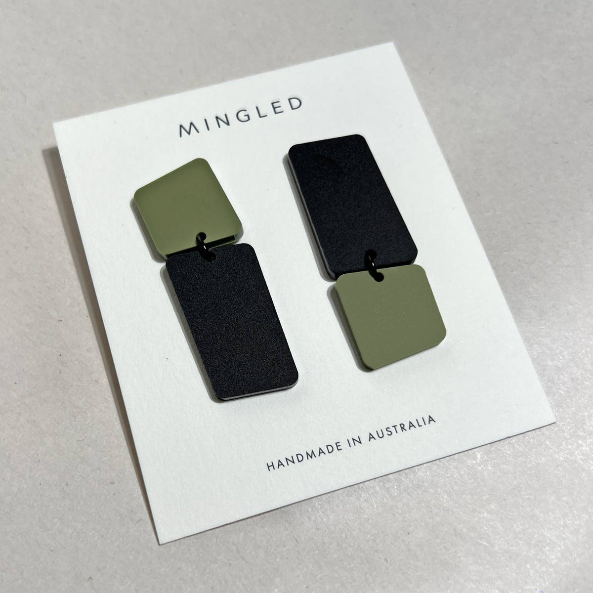 Mingled | Bauhaus | Asymmetrical Dangle Earrings | Olive &amp; Black