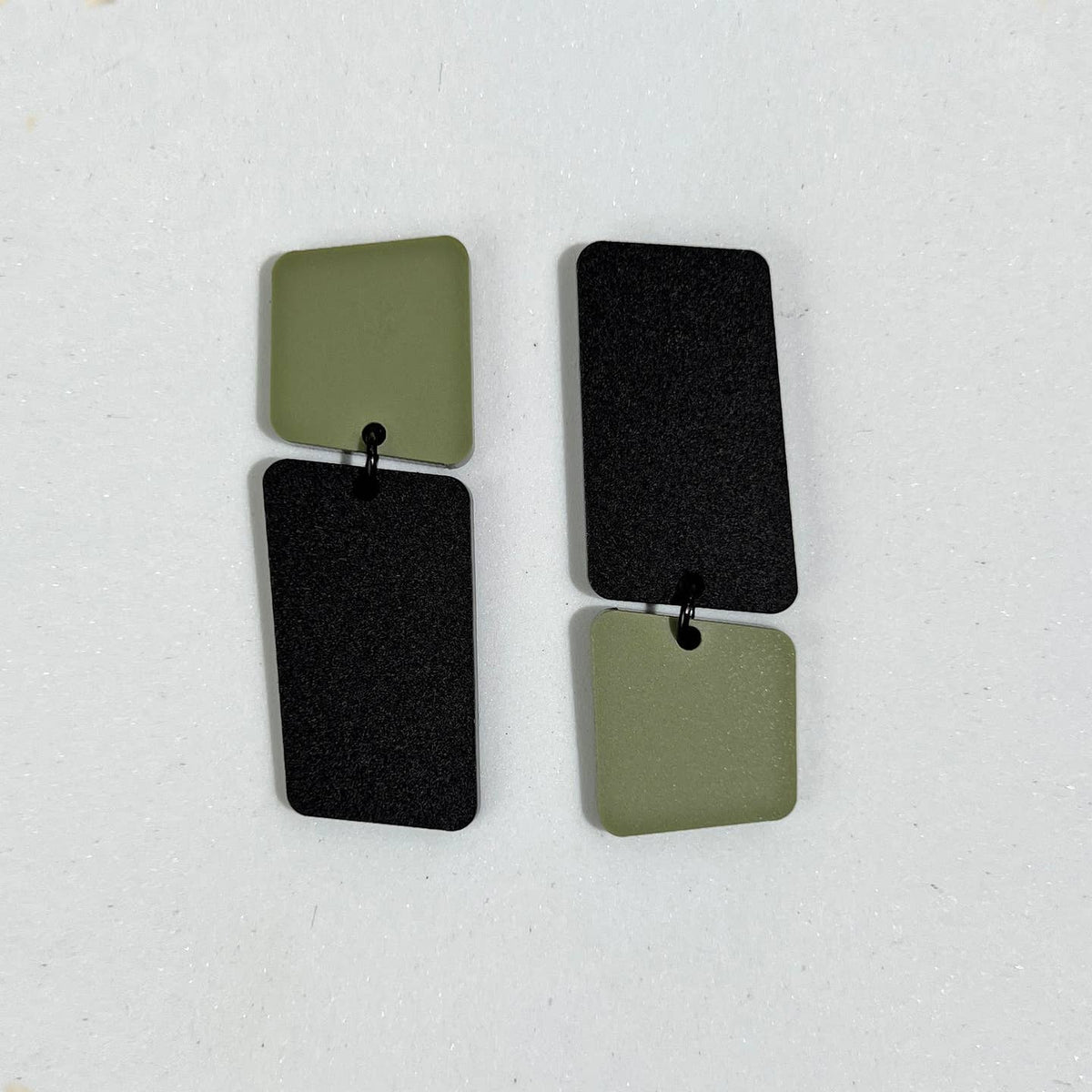 Mingled | Bauhaus | Asymmetrical Dangle Earrings | Olive &amp; Black