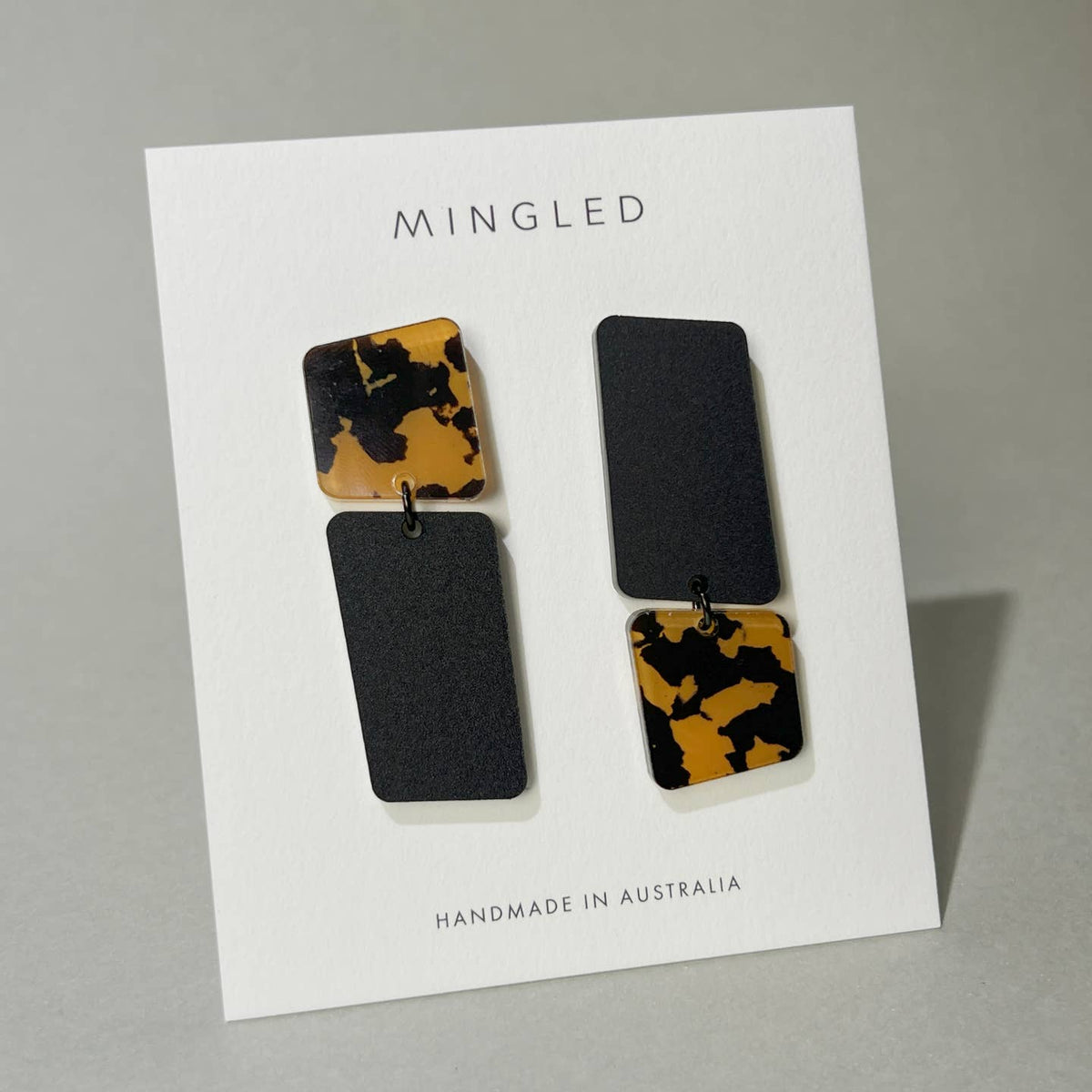 Mingled | Bauhaus | Asymmetrical Dangle Earrings | Tortoise Shell &amp; Black