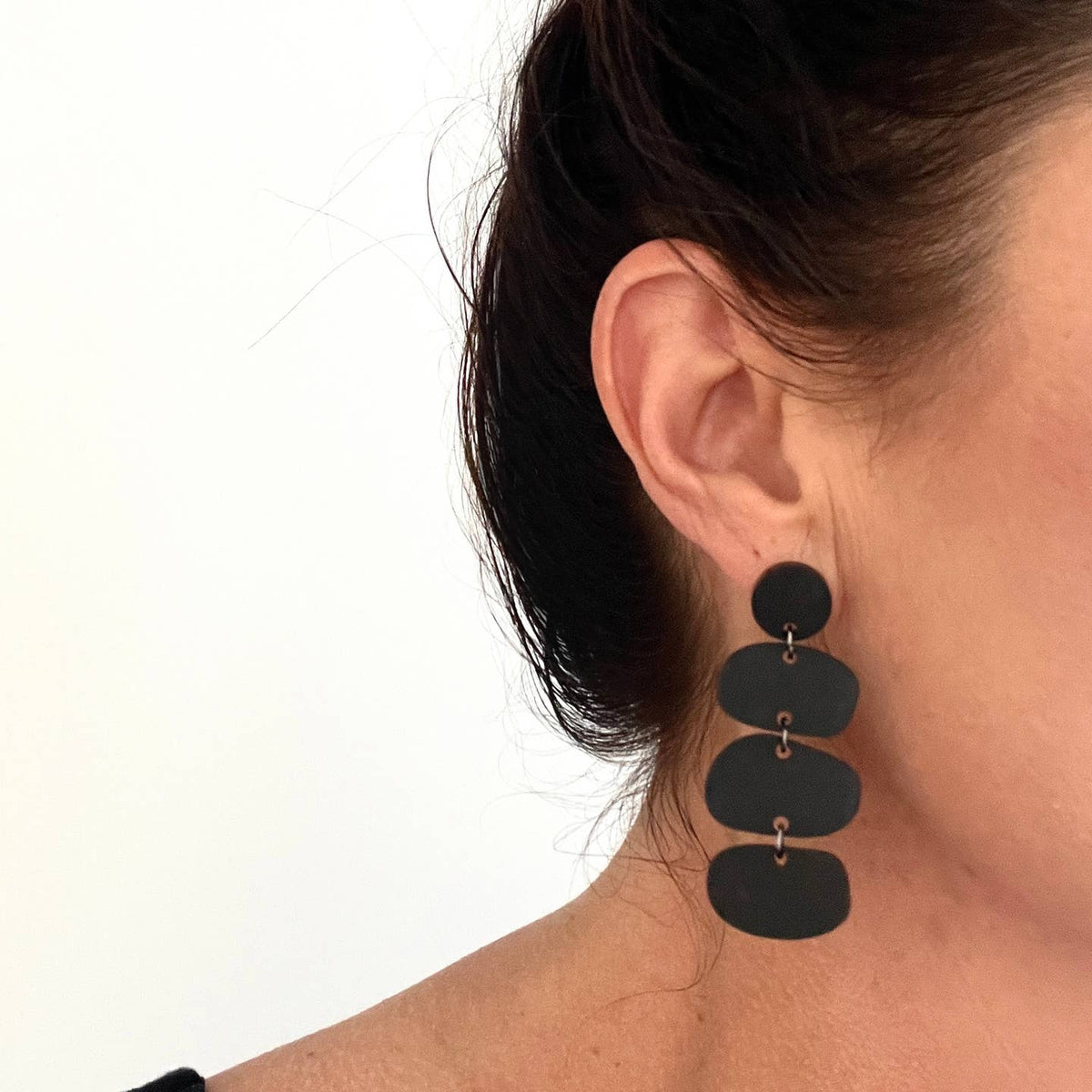 Mingled | Organic Stone Drop Drop Earrings | Matte Black