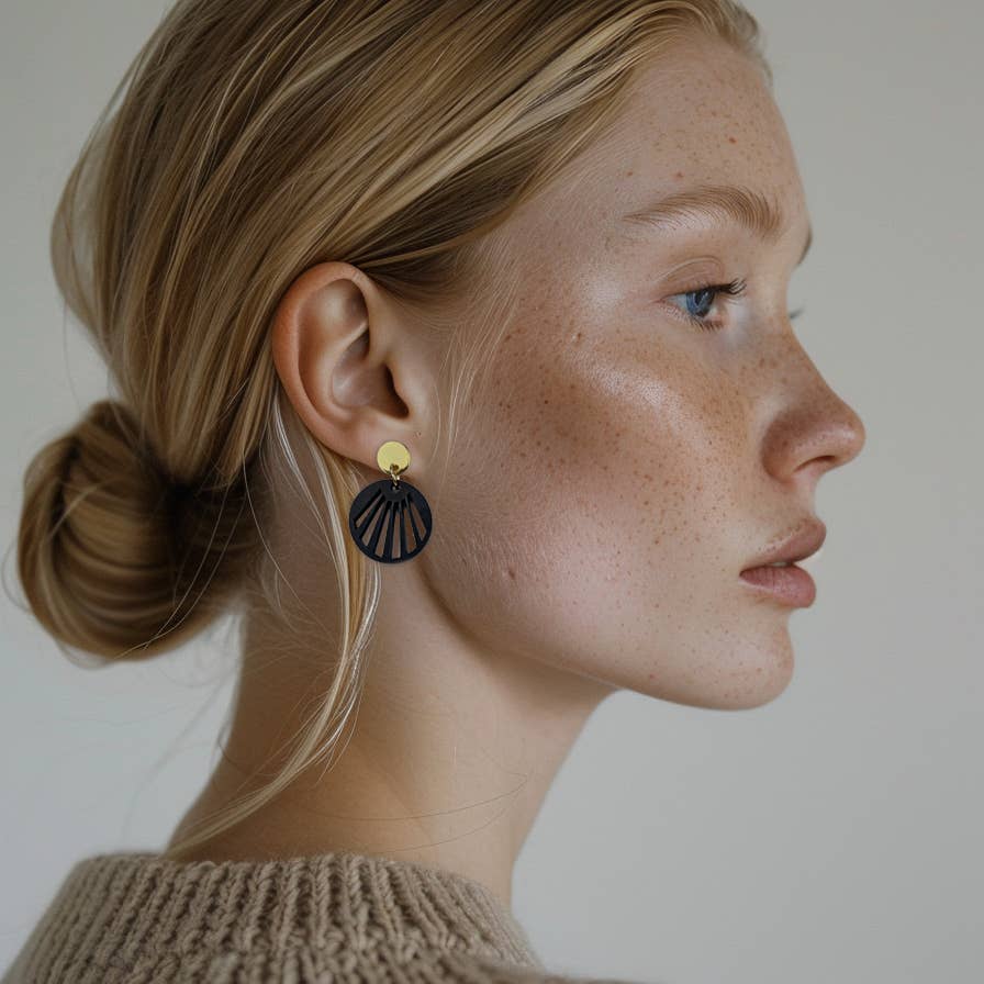 Mingled | Radiance | Minimalist Dangle Earrings | Black and Gold