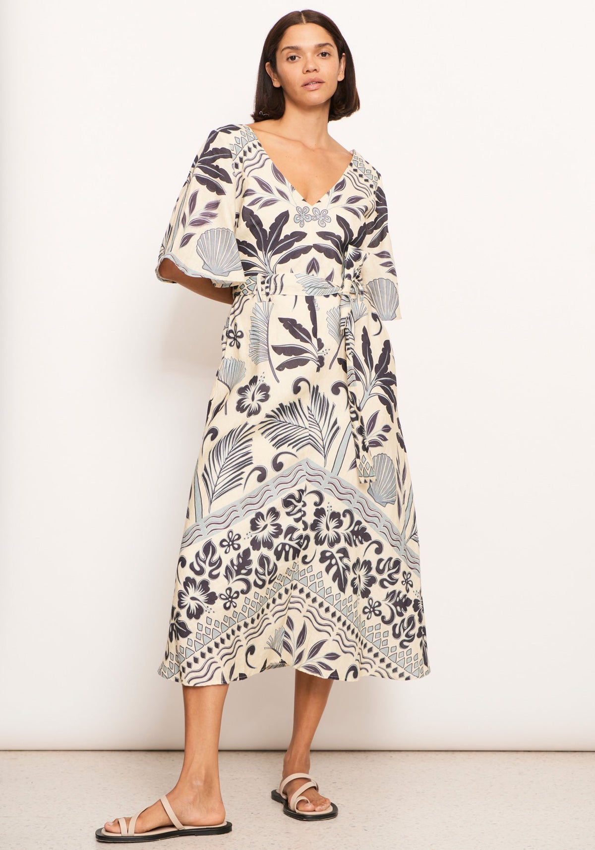 POL Clothing | Paradise Bias Dress | Paradise Palm Print