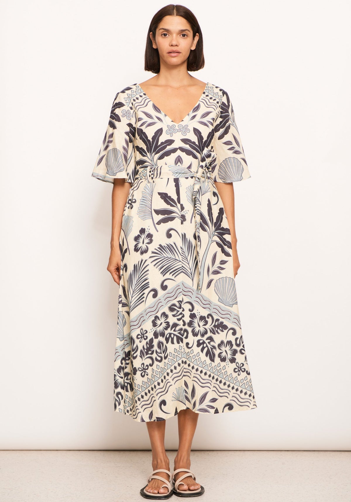 POL Clothing | Paradise Bias Dress | Paradise Palm Print