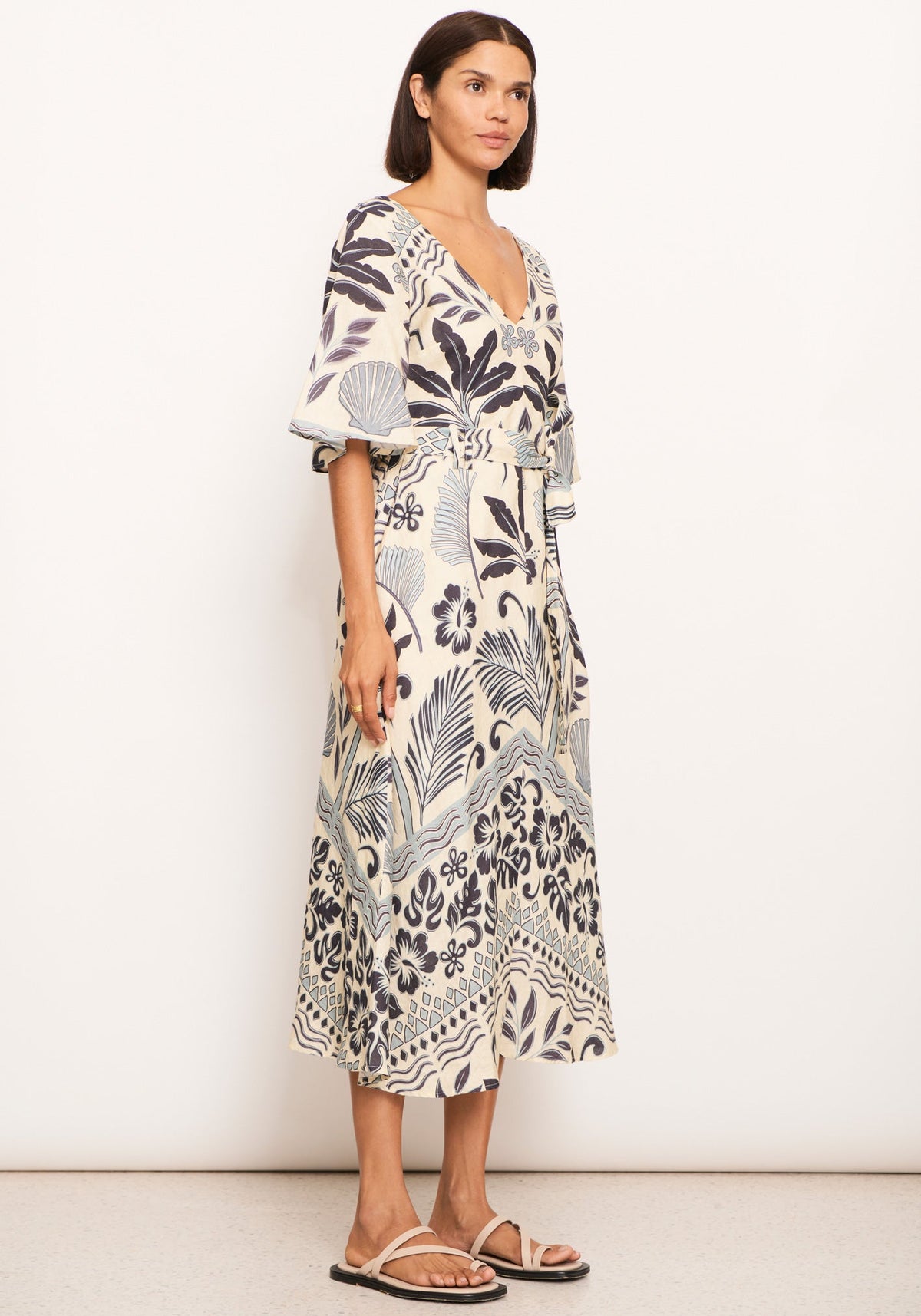 POL Clothing | Paradise Bias Dress | Paradise Palm Print