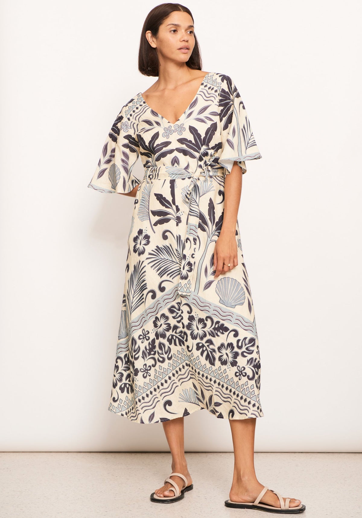 POL Clothing | Paradise Bias Dress | Paradise Palm Print