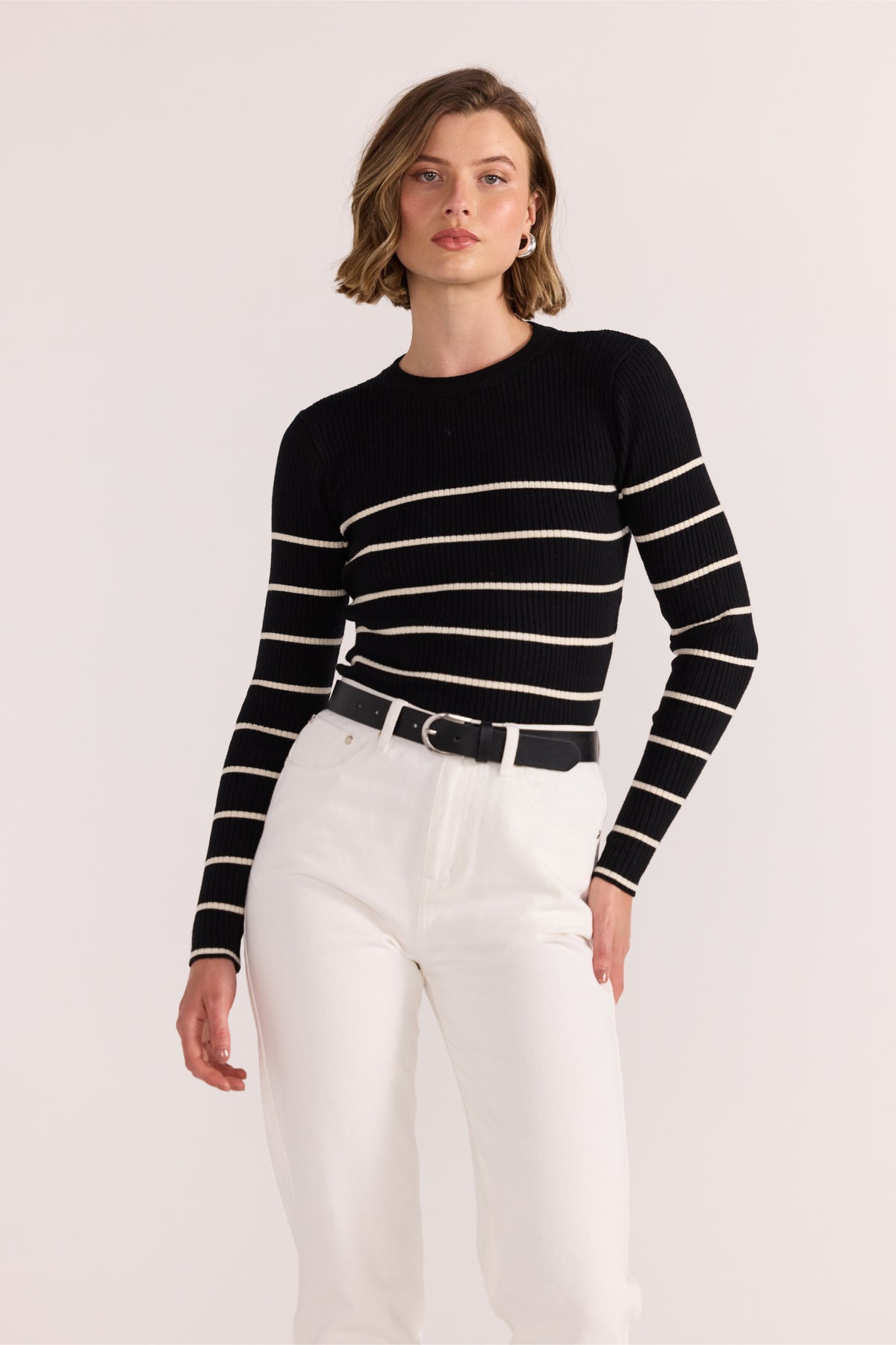 Staple The Label | Freya Stripe Knit Top | Black/White Stripe