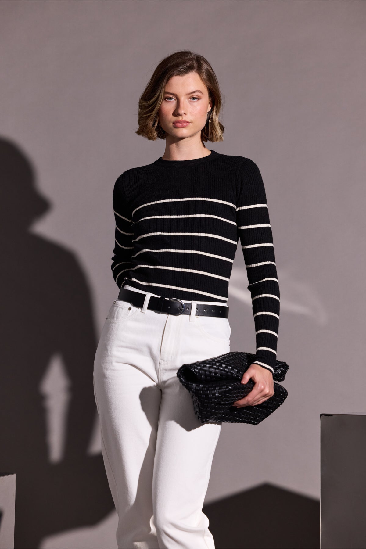 Staple The Label | Freya Stripe Knit Top | Black/White Stripe