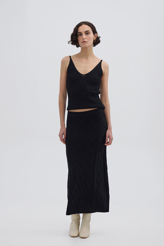 Iris &amp; Wool | Heart Cable Maxi Skirt | Black