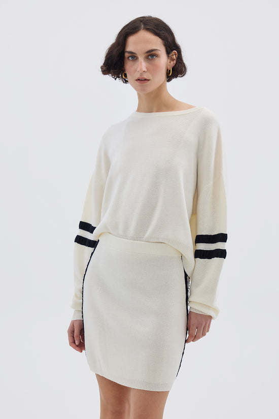 Iris &amp; Wool | Ruched Striped Rib Sweater | Cream/Navy