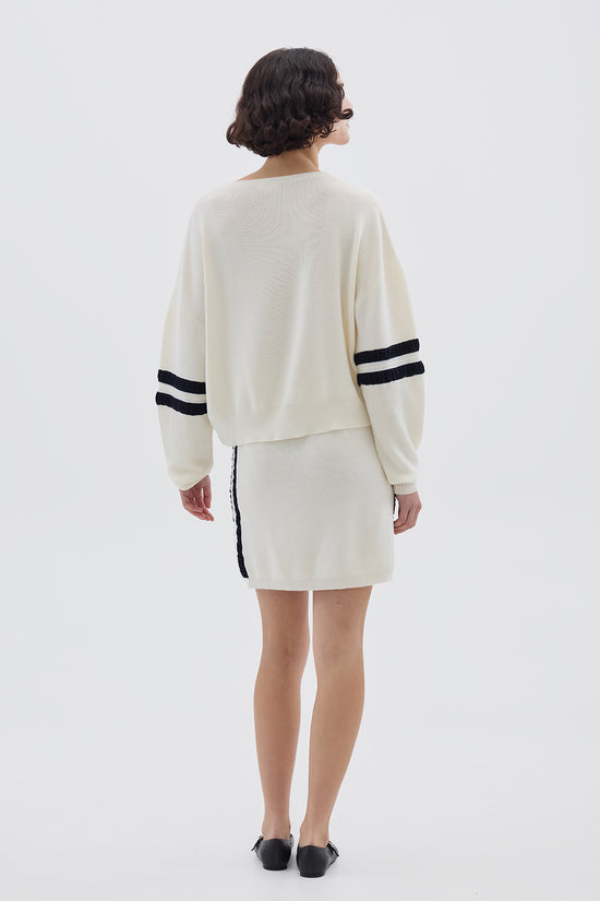 Iris &amp; Wool | Ruched Striped Rib Sweater | Cream/Navy