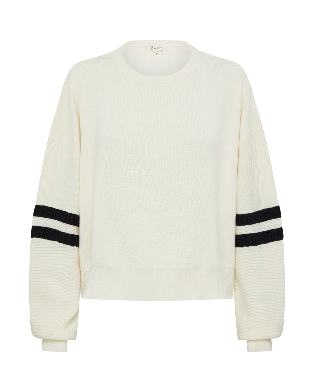 Iris &amp; Wool | Ruched Striped Rib Sweater | Cream/Navy