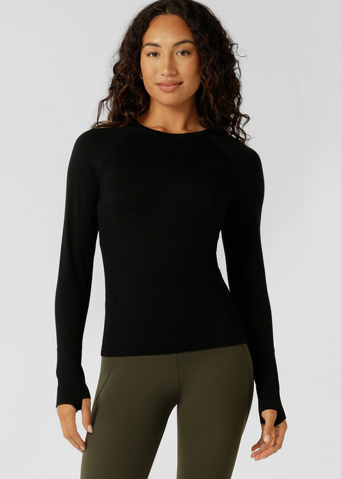 Lorna Jane Activewear | Tempo Seamless Long Sleeve Top | Black