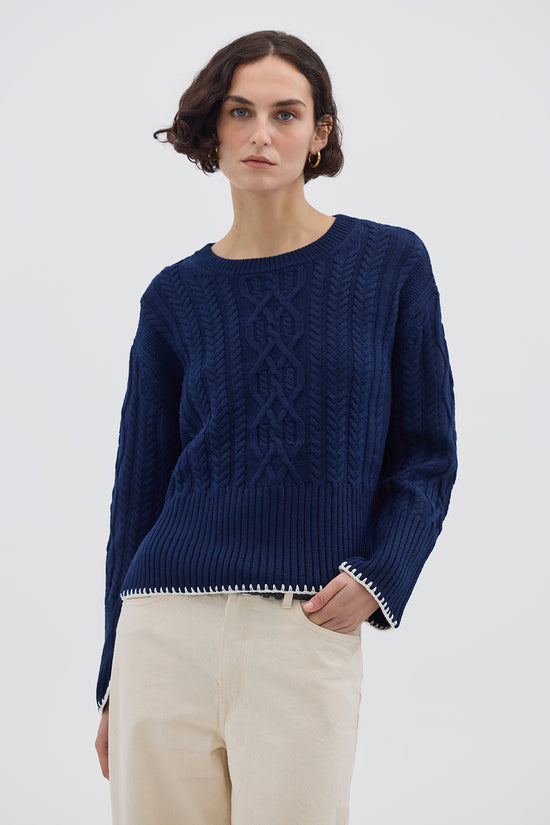 Iris &amp; Wool | Burra Crotchet Sweater | Navy