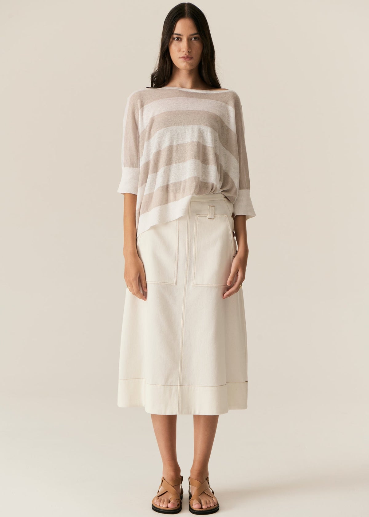 POL | Milton Stripe Knit | White/Pebble