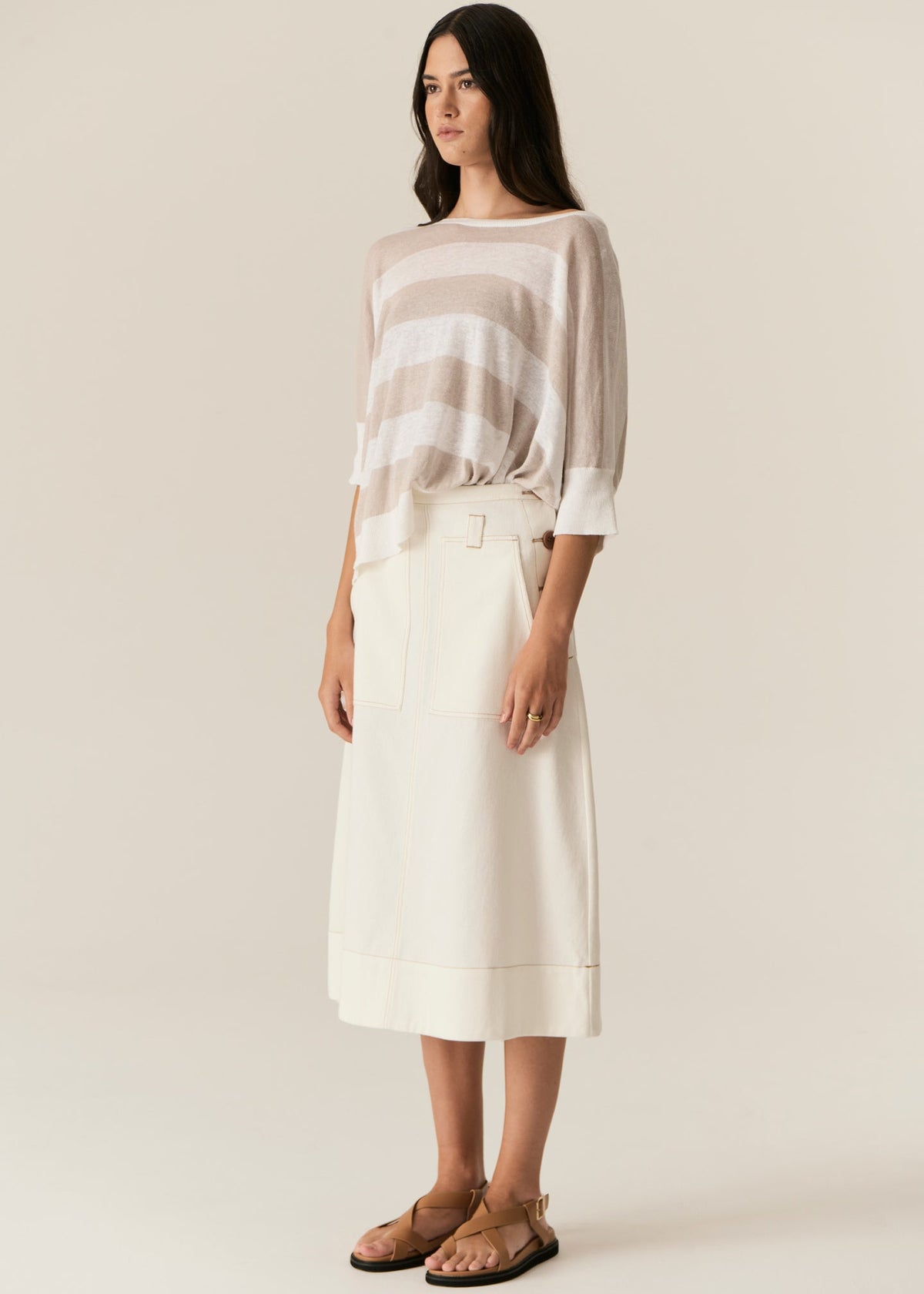 POL | Milton Stripe Knit | White/Pebble