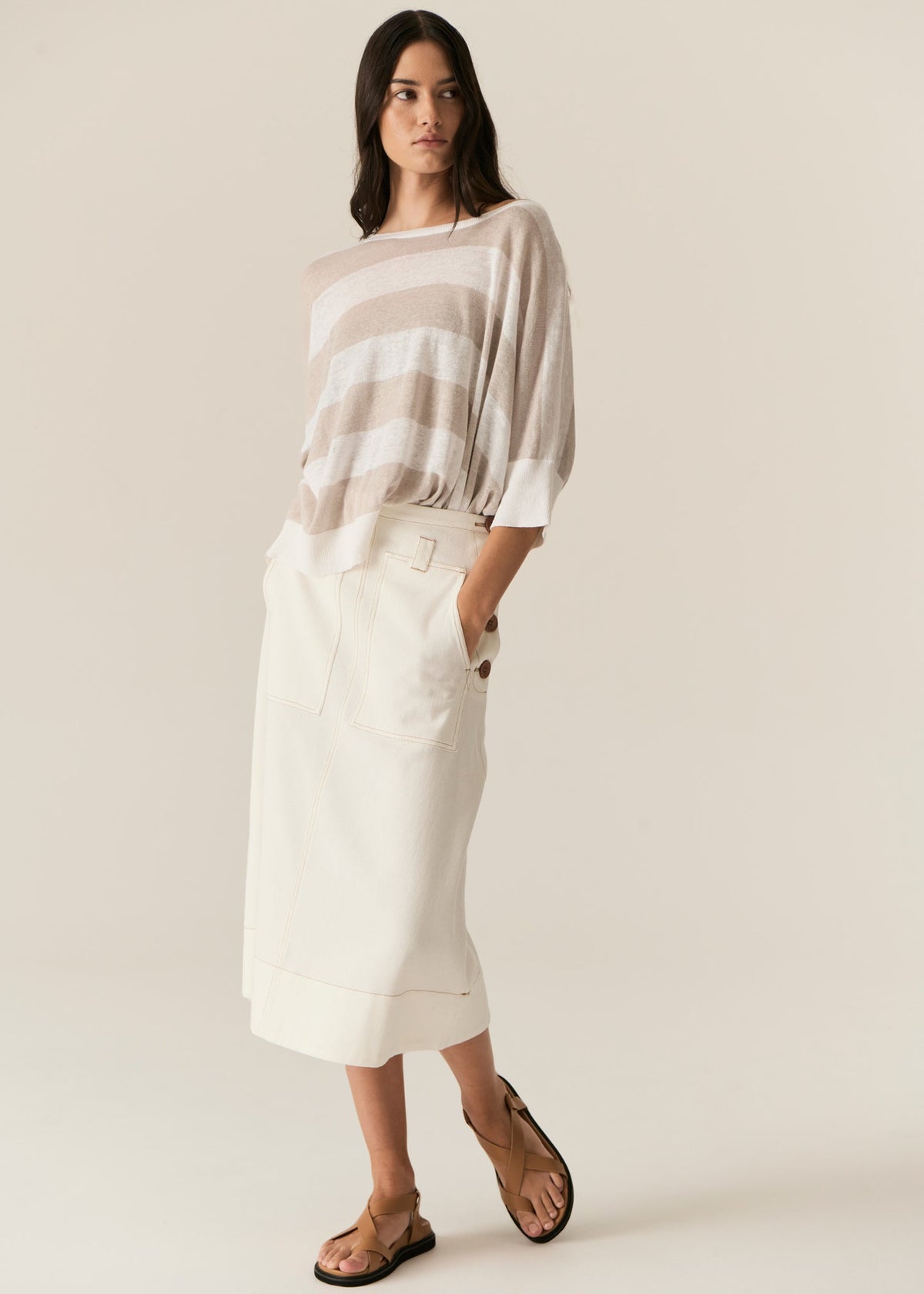 POL | Milton Stripe Knit | White/Pebble